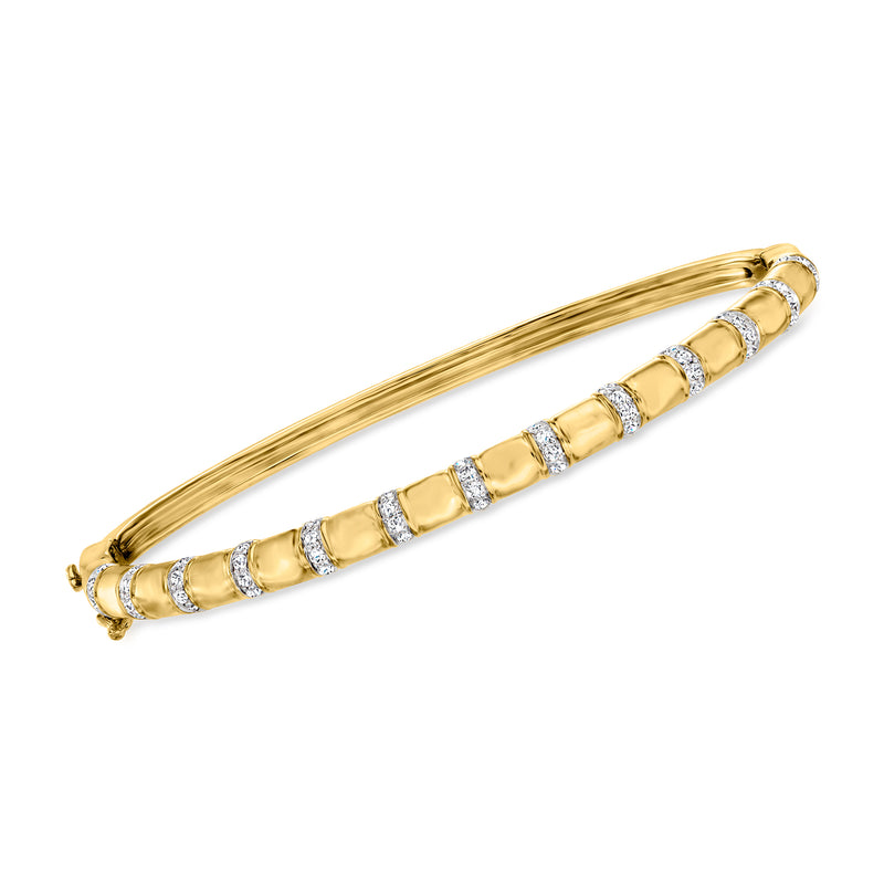 18k gold over sterling diamond station bangle bracelet with round-cut stones