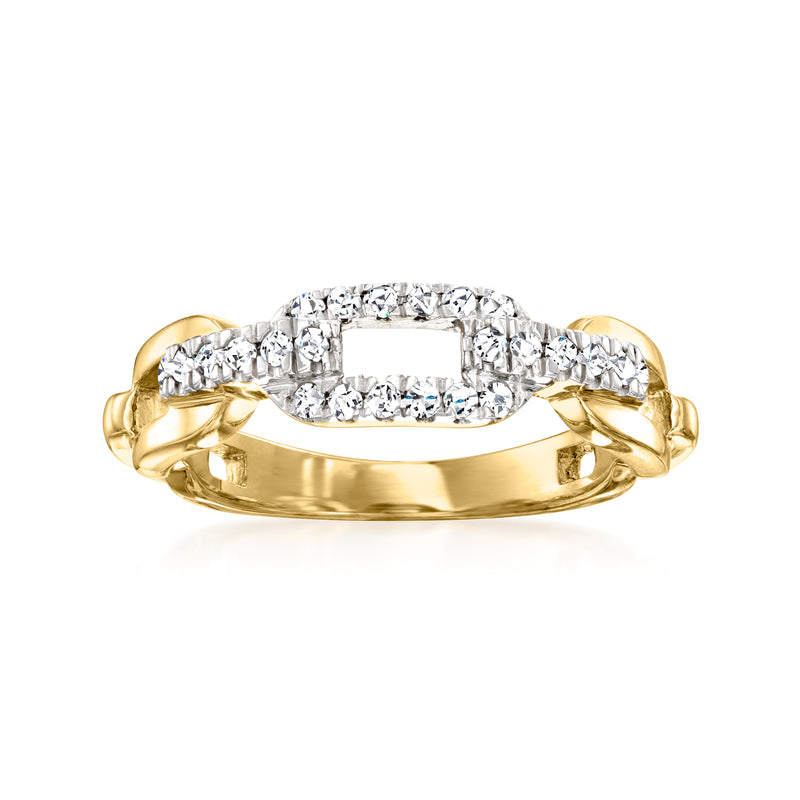 Diamond paper clip link ring in gold over sterling with a .25 ct. t.w. center link