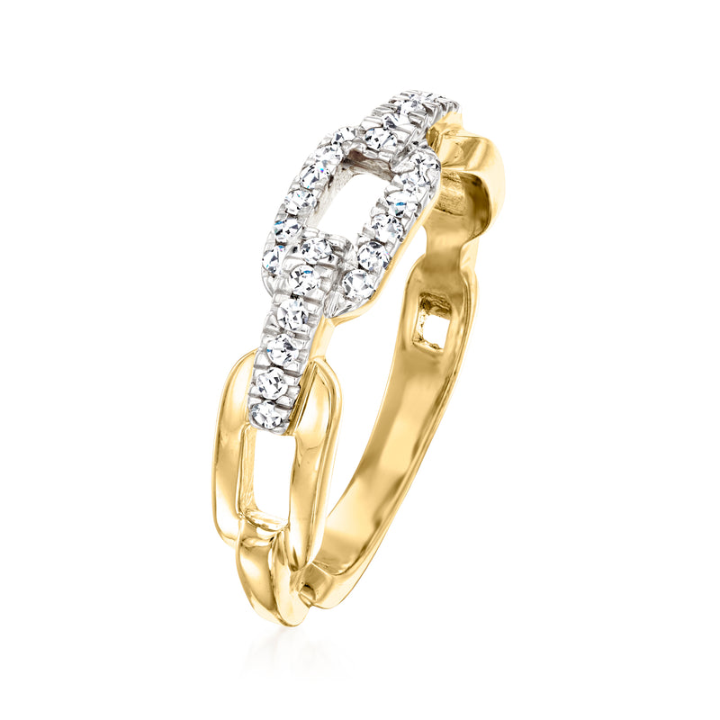 Diamond paper clip link ring in 18kt gold over sterling