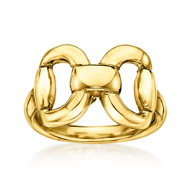 14kt yellow gold horsebit ring with polished link detail