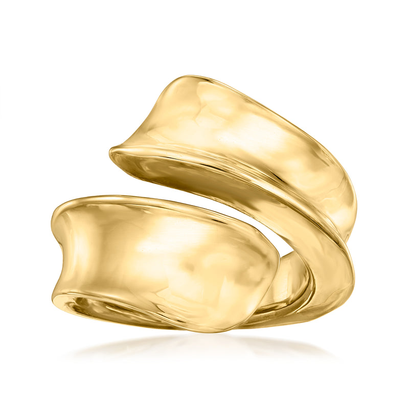 14kt yellow gold concave bypass ring with smooth curved bands