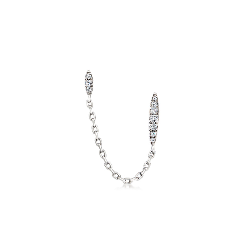 Sterling silver diamond-accented double-piercing single earring with chain