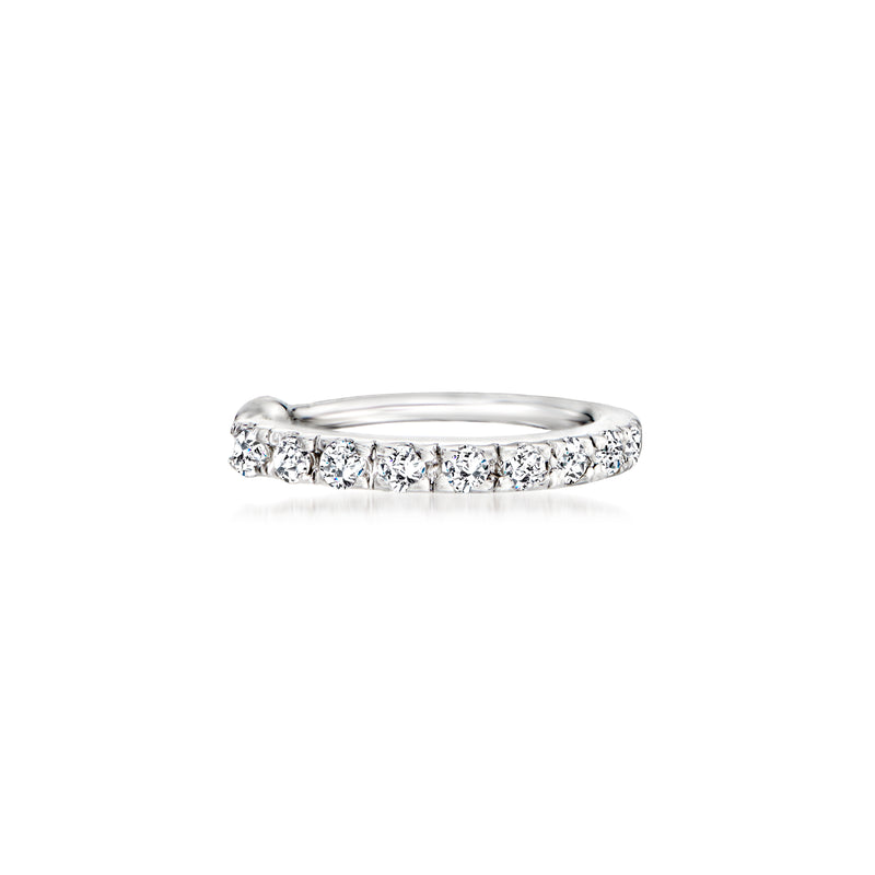 Sterling silver diamond ear cuff with round stones along the front band
