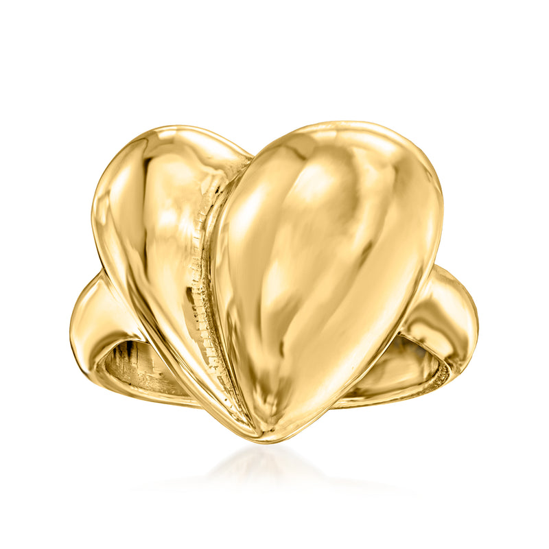 14kt yellow gold asymmetrical heart ring with polished heart front