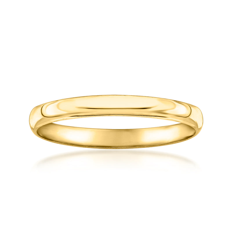Polished 14kt yellow gold band ring with smooth oval profile