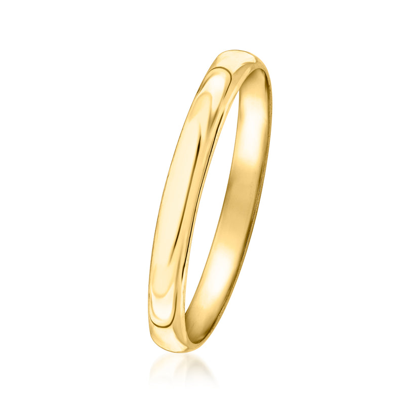 Polished 14kt yellow gold ring band shown from side view