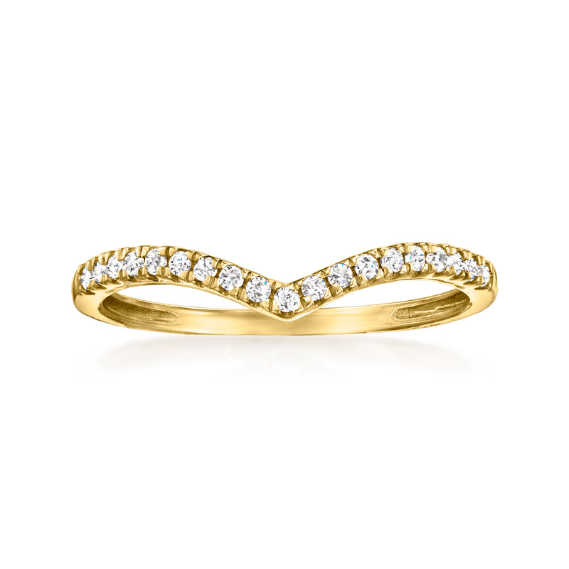 14kt yellow gold chevron diamond ring with channel-set round sparkle stones