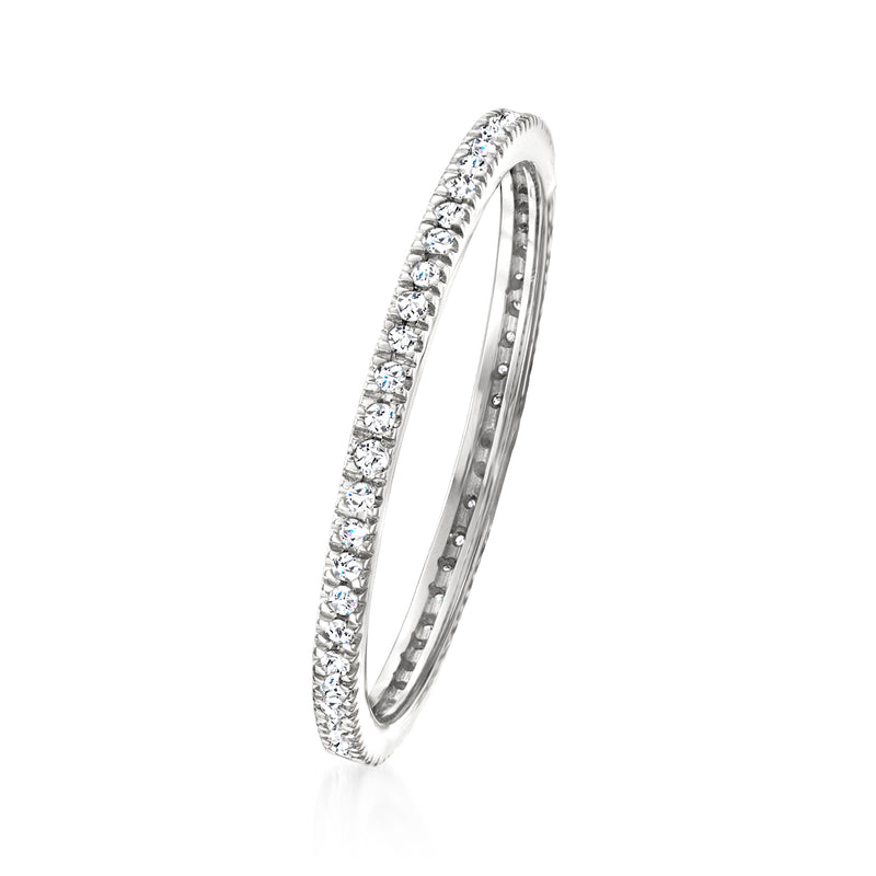 Sterling silver diamond eternity band side view with small round stones set around