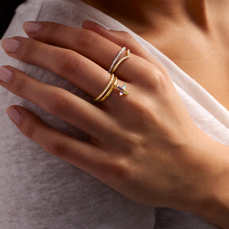 Sterling silver diamond eternity band on hand, thin band with small round stones