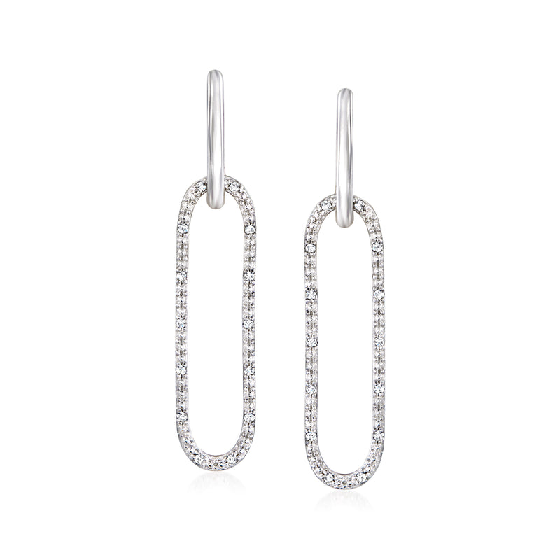 Sterling silver diamond paper clip link hoop drop earrings