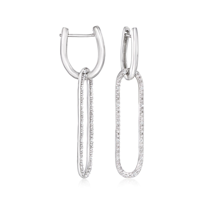 Sterling silver diamond paper clip link hoop drop earrings