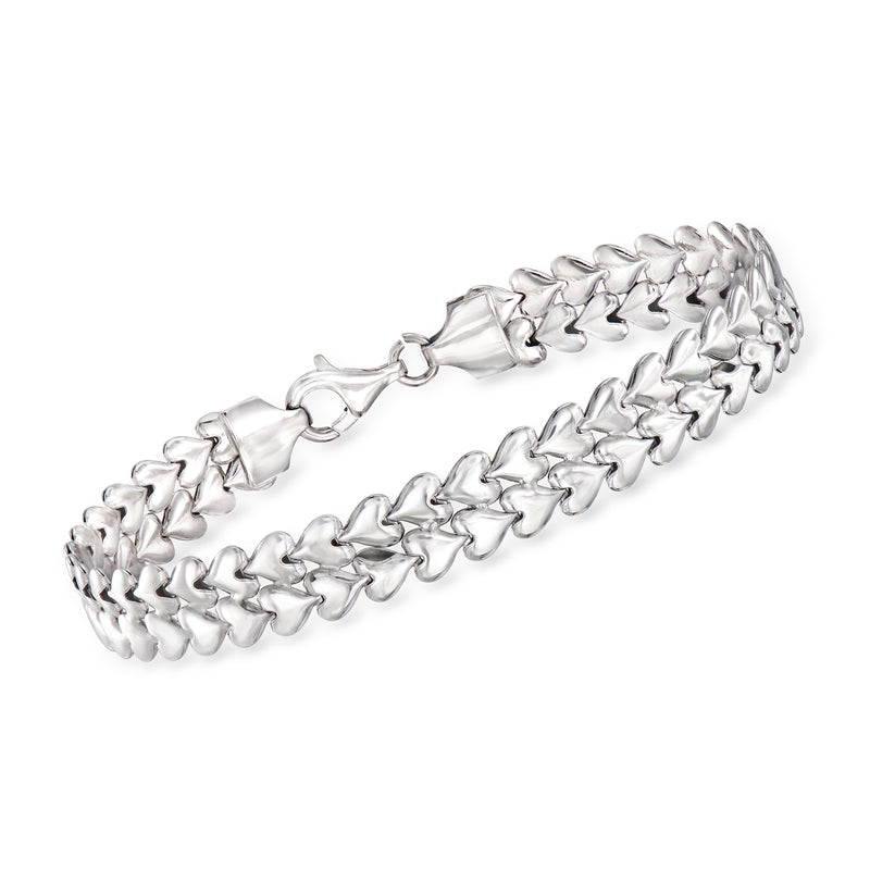 Sterling silver double-heart link bracelet with small heart-shaped links and lobster clasp