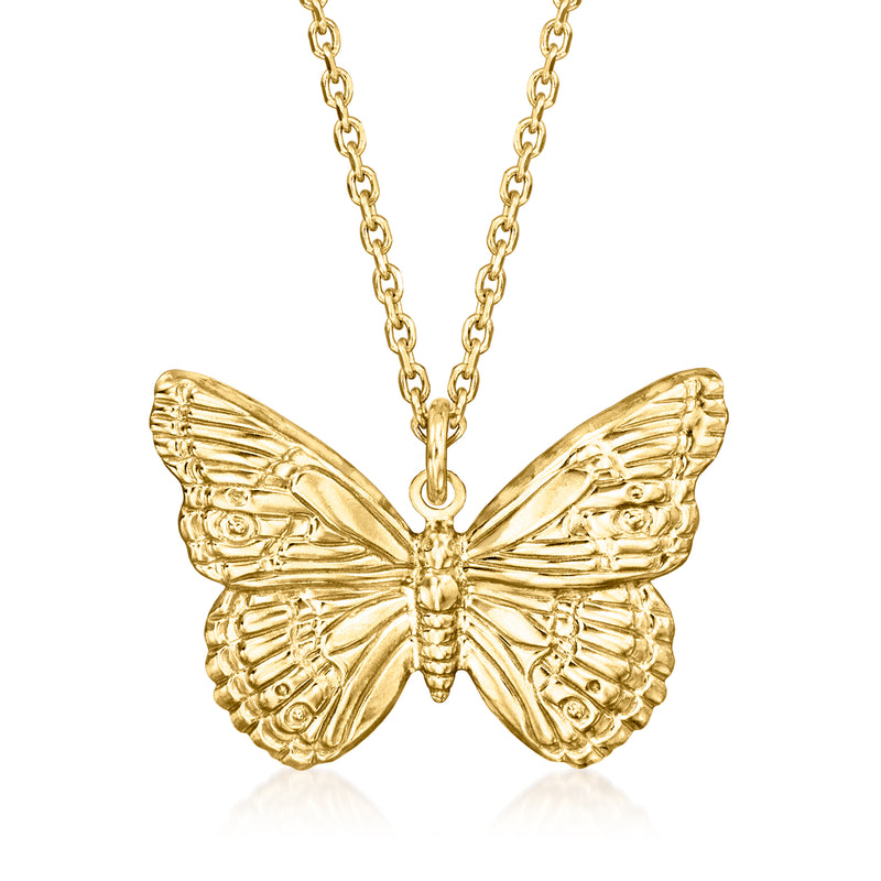 18kt gold over sterling butterfly pendant necklace with textured gold butterfly charm