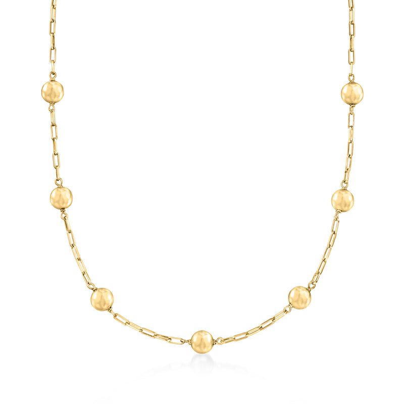 Gold-tone paper clip link necklace with round bead station accents