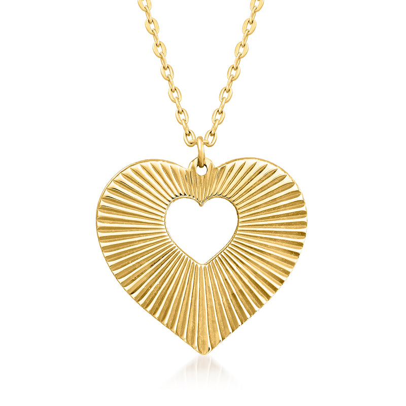 14kt yellow gold starburst heart cut-out necklace with chain