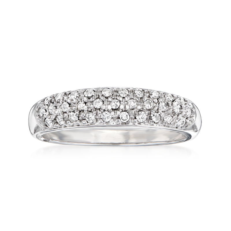 14kt white gold pave diamond band ring with round diamonds across the top