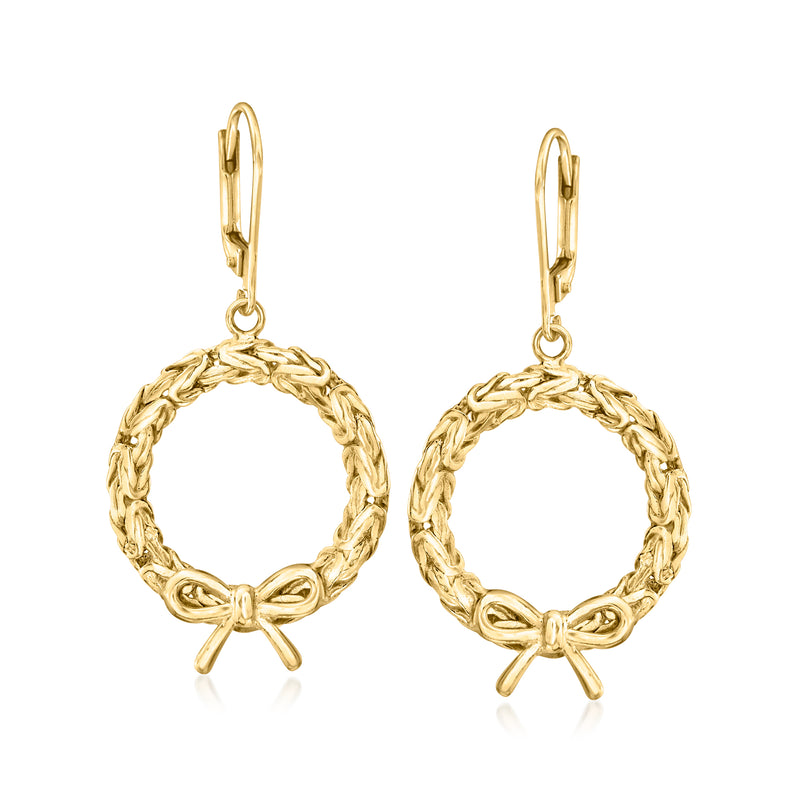 18kt gold over sterling wreath drop earrings with leverback clasps and bow knot