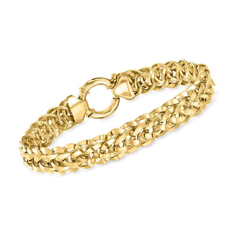 Wheat-link gold over sterling bracelet with oval clasp