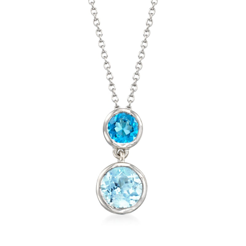 Sterling silver pendant necklace with two oval sky-blue topaz stones