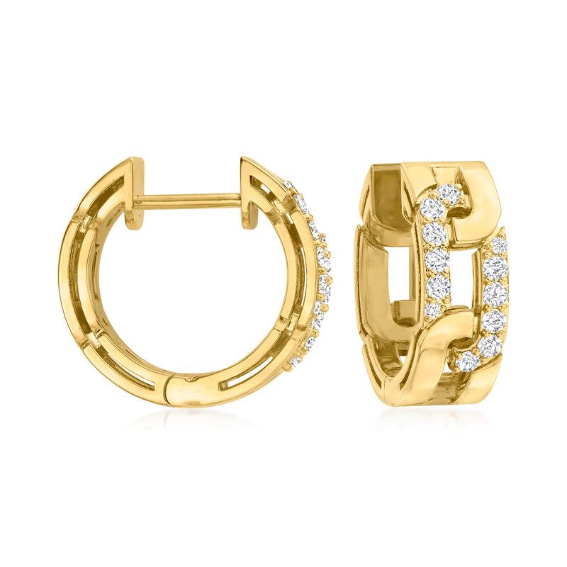 18kt yellow gold hoop earrings with diamond pave accents