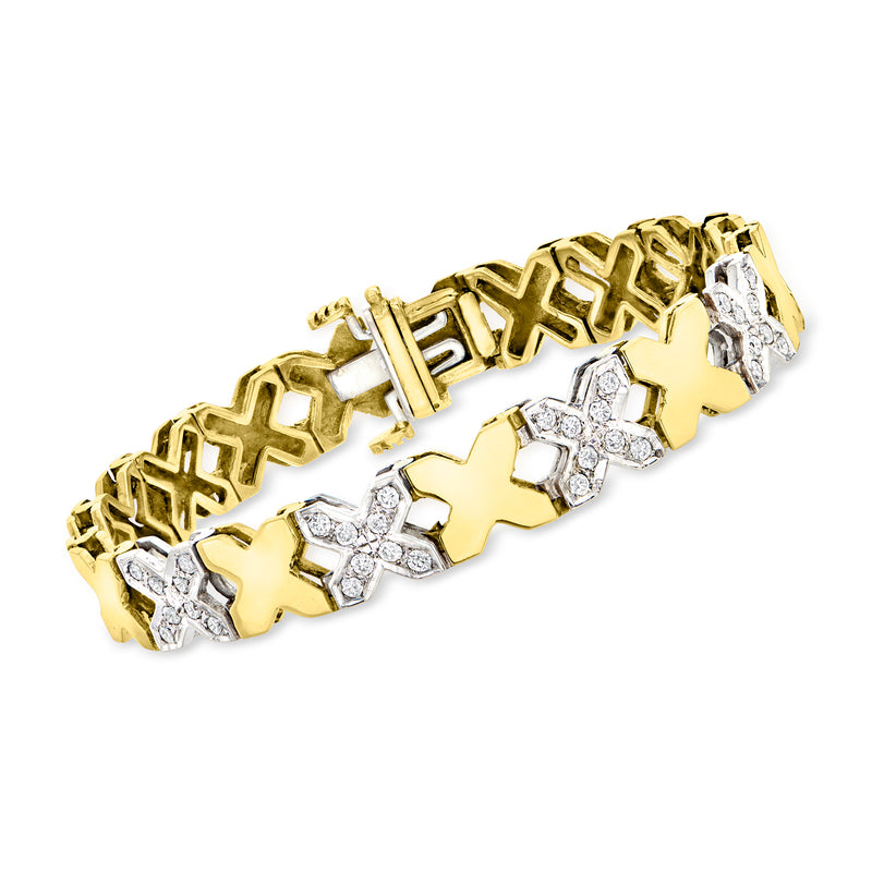 Diamond X-link bracelet in two-tone gold with star-shaped accents