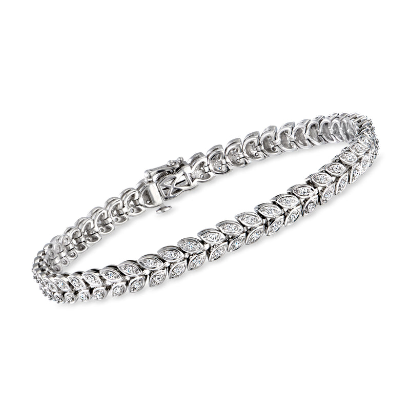 Sterling silver diamond leaf tennis bracelet