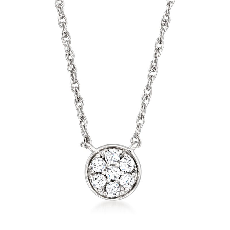 Sterling silver diamond cluster disc necklace with round pendant and linked chain