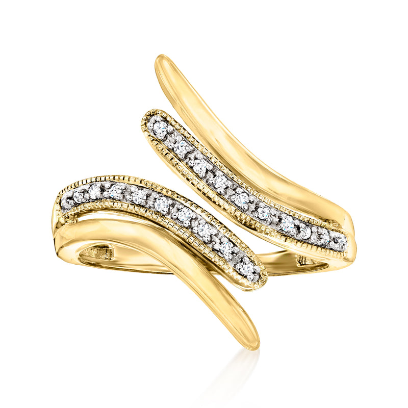 Diamond bypass ring in two-tone gold over sterling with pave-set stones