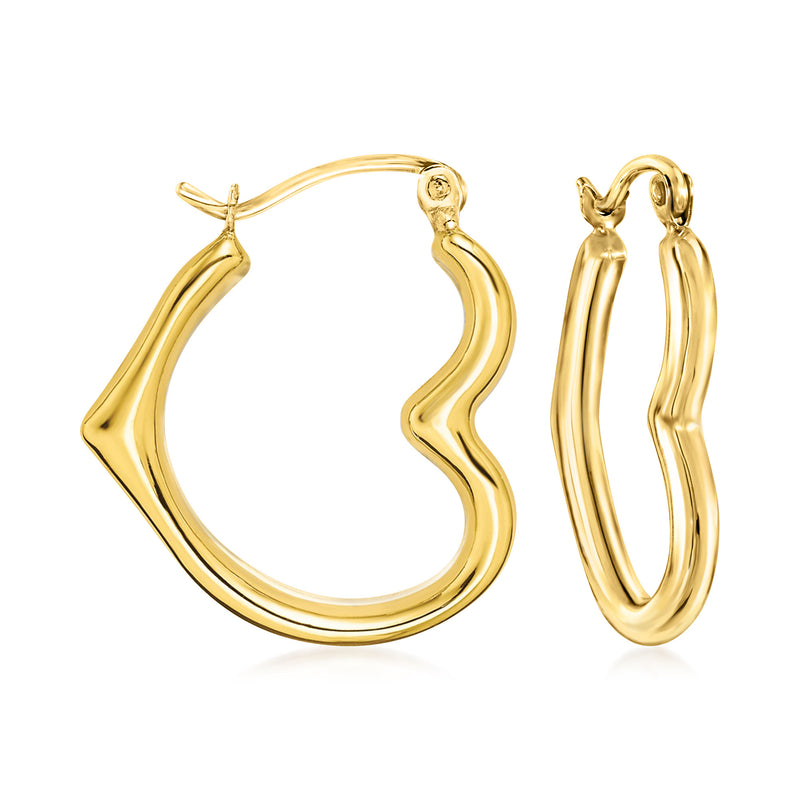 10kt yellow gold heart-shaped hoop earrings with clasp, high-polish finish