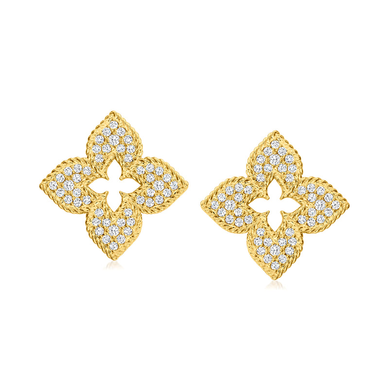 Roberto Coin Venetian Princess diamond flower post earrings in 18kt yellow gold