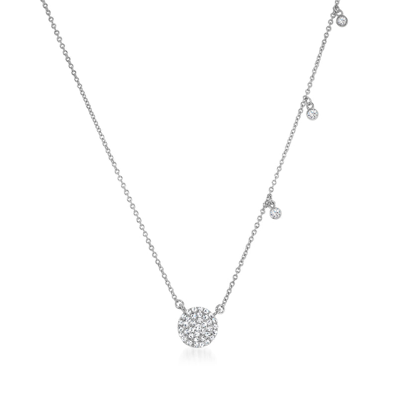 Sterling silver diamond circle bezel drop necklace with three bezel-set accents