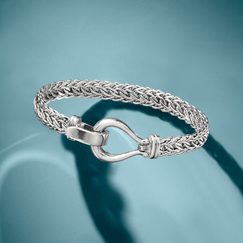 Sterling silver Cestina-link chain bracelet with hooked clasp and shiny links