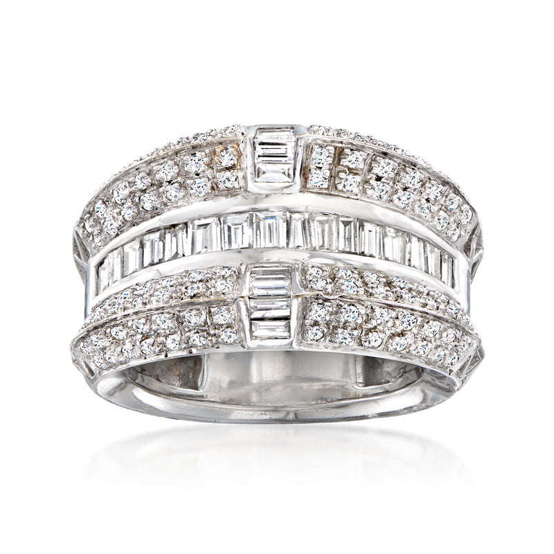 White gold diamond cocktail ring with baguette and round stones