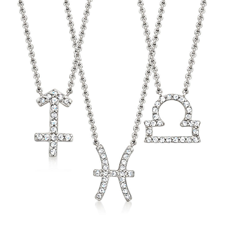 Sterling silver zodiac necklace with jeweled pendants on silver chain