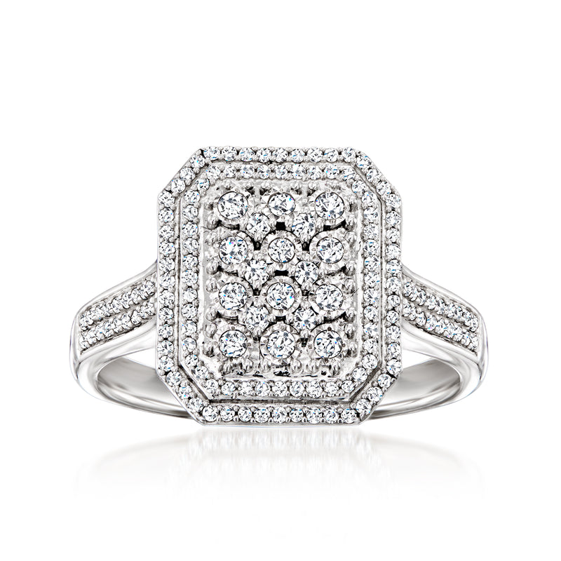 Diamond rectangular cluster ring in sterling silver