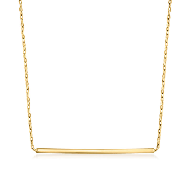 14kt yellow gold bar necklace with slim rectangular pendant and link chain