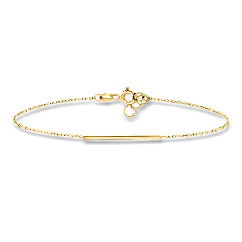 14kt yellow gold bar bracelet with link chain and small clasp