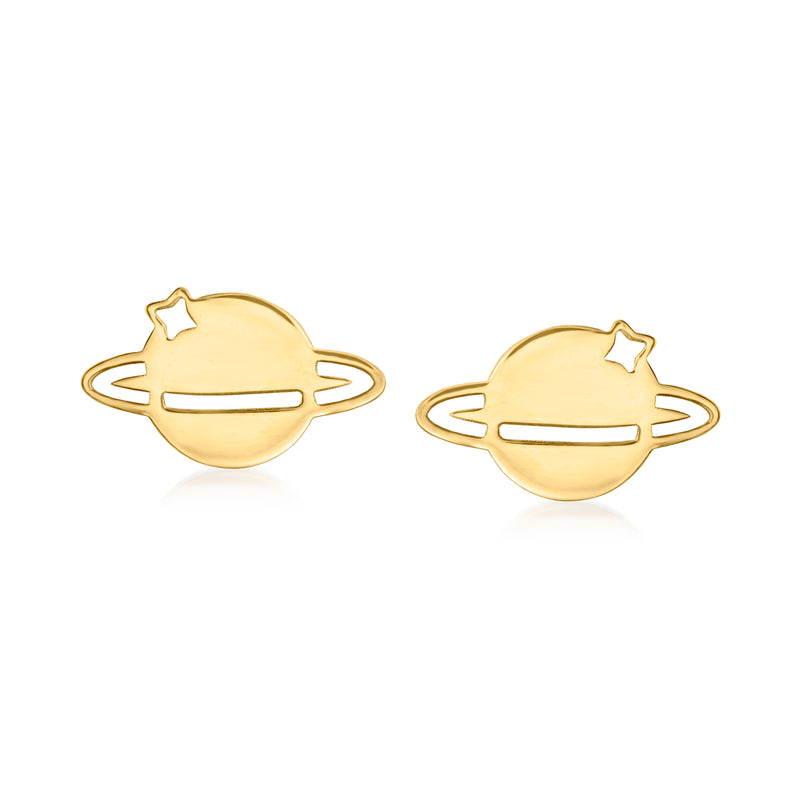 14kt yellow gold planet stud earrings with ring orbit detail