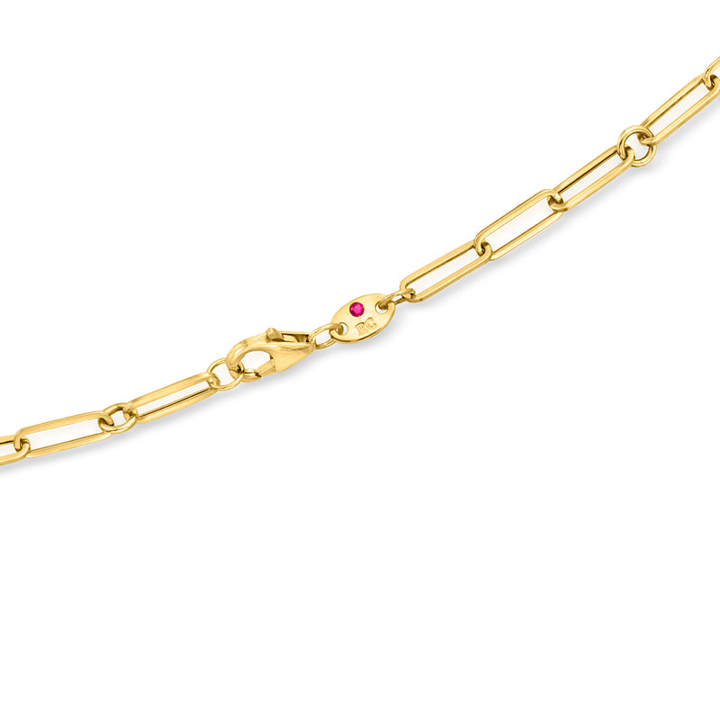 Roberto Coin yellow gold chain lariat necklace with link detail and small heart charm