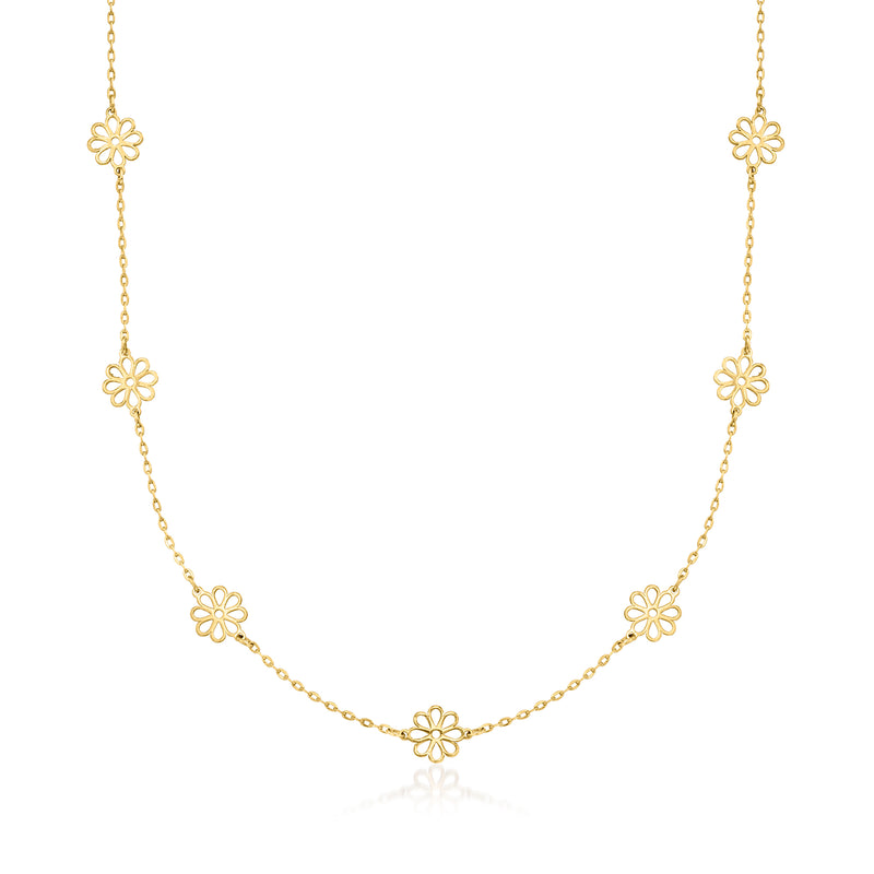 14kt yellow gold flower station necklace with five small blossom links