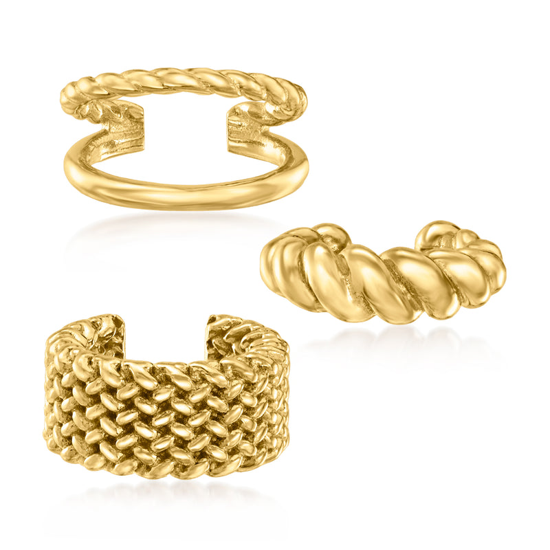Three gold over sterling ear cuff set with braided textured design