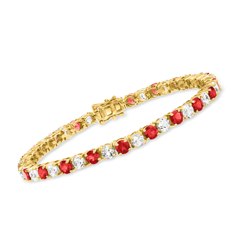 18kt gold over sterling tennis bracelet with white and red gemstone rows