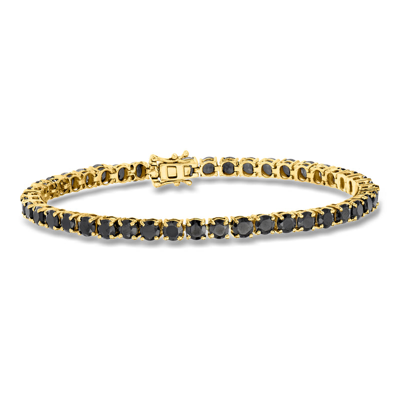 Black spinel tennis bracelet with oval black stones in gold over sterling