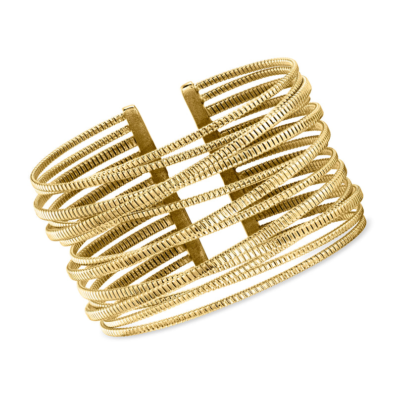 Gold-tone crisscross cuff bracelet with ribbed woven wire design