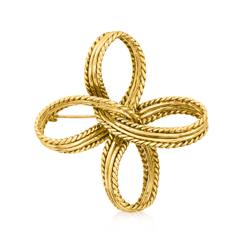 Vintage 18kt yellow gold roped knot pin with polished loops