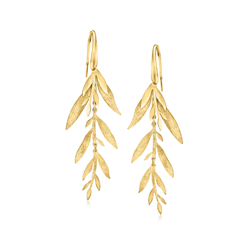 Gold over sterling leaf and branch drop earrings with hoop earwires