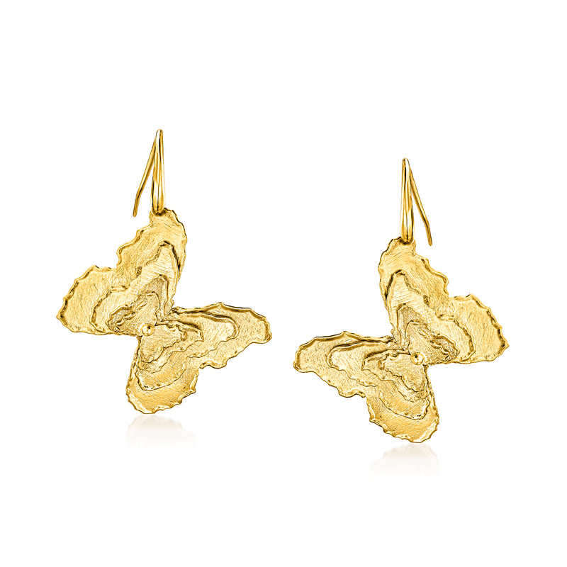 Gold-tone butterfly drop earrings with textured wings and earwire hooks