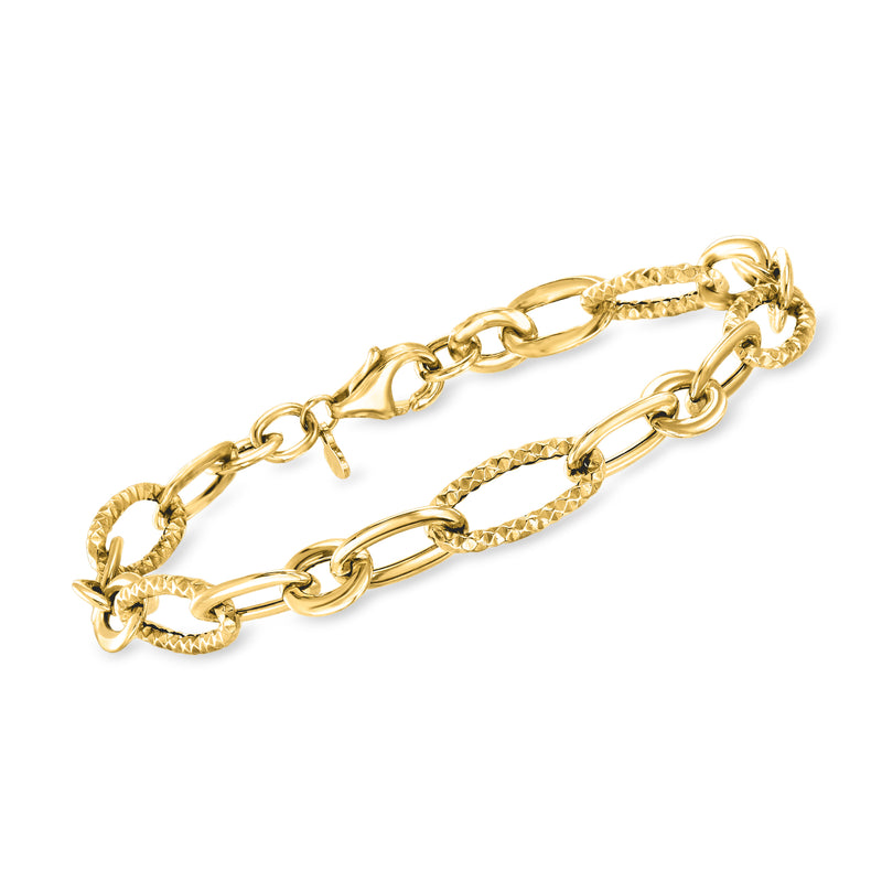 14kt yellow gold alternating cable-link bracelet with clasp