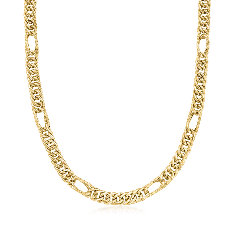 10kt yellow gold curb-link station necklace with polished curb links