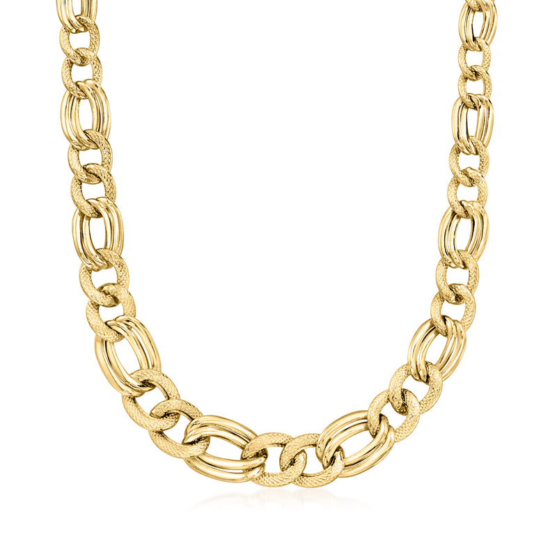 10kt yellow gold graduated Figaro-link necklace with chunky chain links